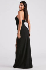 High Slit Rhinestone Mesh Formal Dress